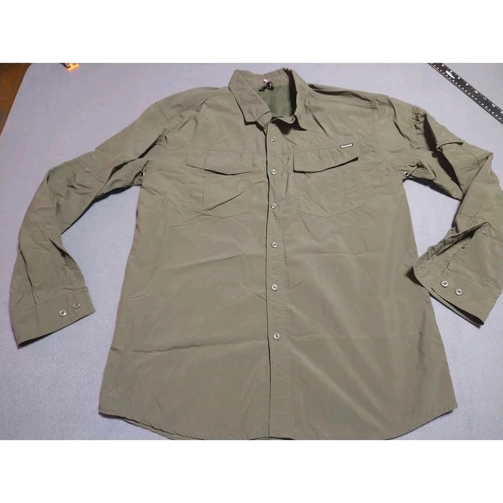 Fishing Shirt Men M Dark Green Nylon Outdoor Boating Beach Quick Dry Vent